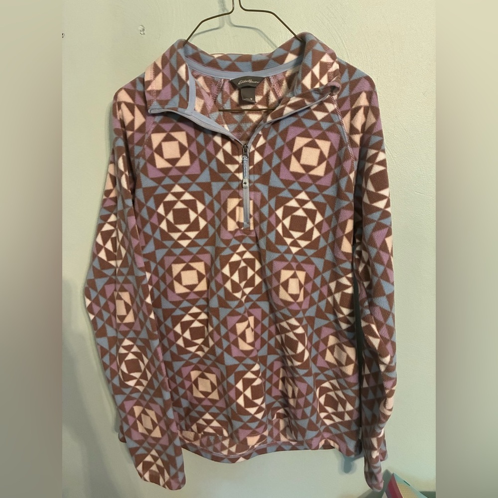 Eddie Bauer Blue and Brown Fleece Pullover- size medium
